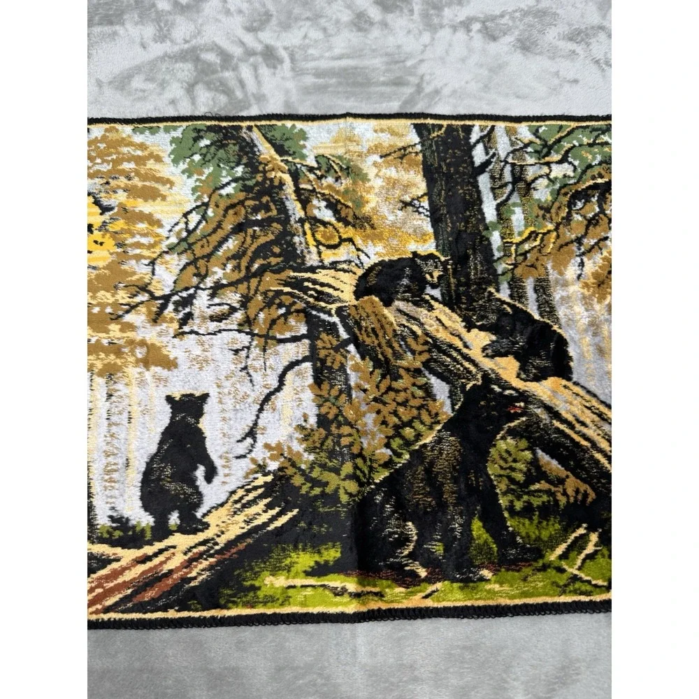 Vintage Bear And Cubs Tapestry Rug Wall Decor Art Made In Italy 39x19 1960s 60s